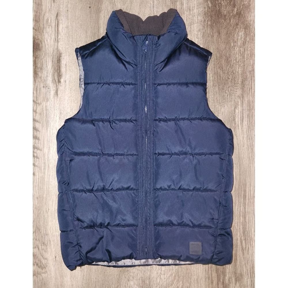 Gap Kids Navy Blue Puffer Vest Full Zip Fleece Lined Collar Size Small Regular